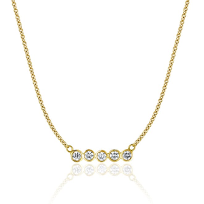 14K Gold Five Diamond Star Line Necklace