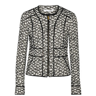 Metallic Tweed & Leather Trim Jacket