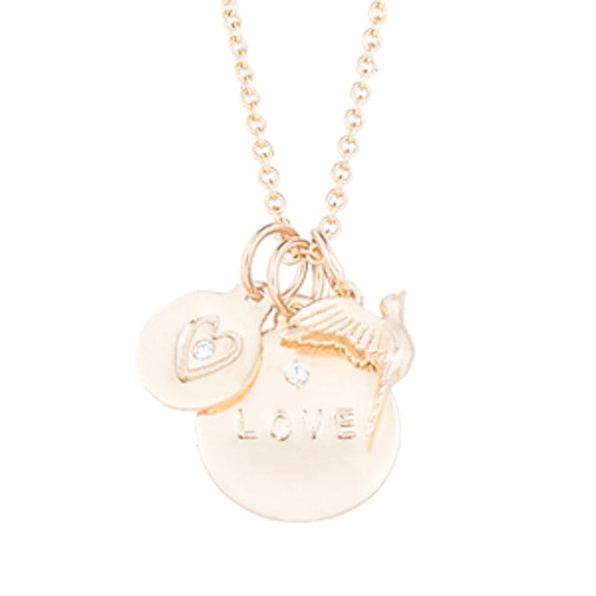 14K Yellow Gold Love Disk with Diamond Necklace