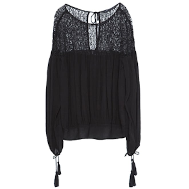 Puffed Sleeve Combined Lace Shirt