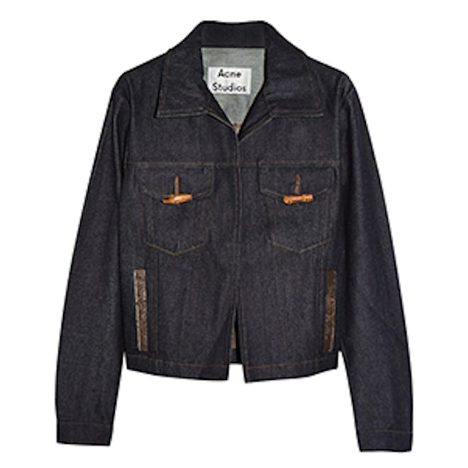 North Raw leather-trimmed denim jacket