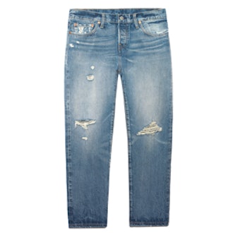 501 CT Distressed Mid-Rise Straight-Leg Jeans in Light Wash