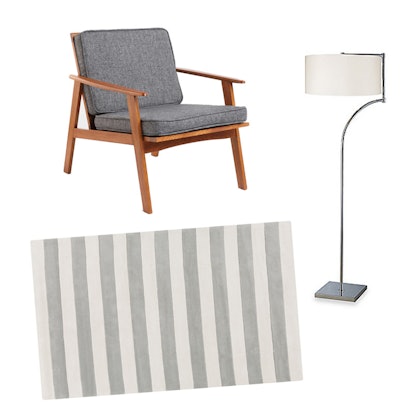 Dagmar chairs, Emerys rug, and a diamond lighting Lancaster chrome floor lamp