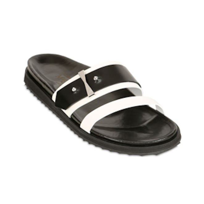 Two Tone Leather Slide Sandals