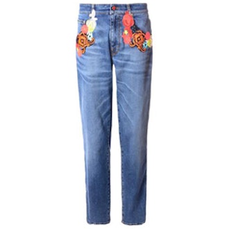 Floral-Embroidered Jeans