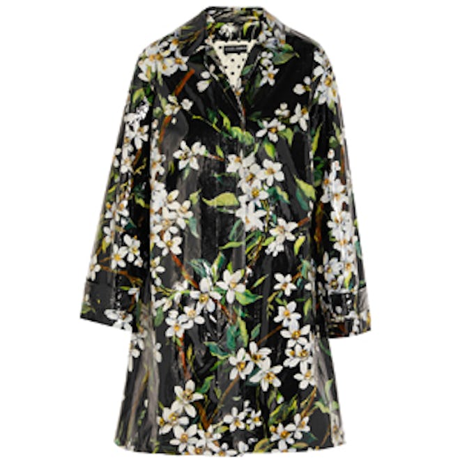 Floral-Print Coated Cotton Raincoat