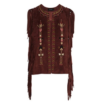 Maxime Fringed Embroidered Suede Vest