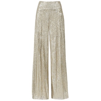 Pleated Lamé Wide-Leg Pants