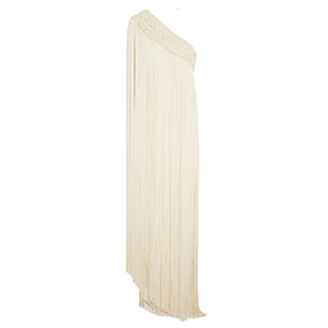 Long Tassel fringed silk-crepe gown