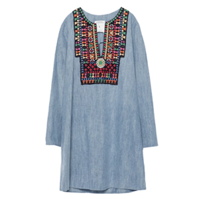 Embroidered Denim Dress