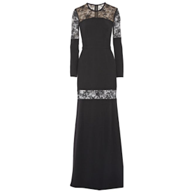 Lace Paneled Stretch Crepe Gown
