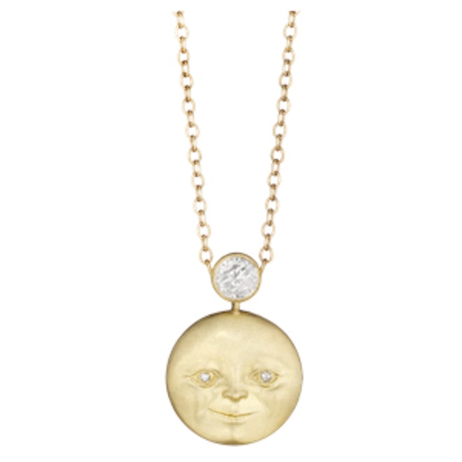 Yellow Gold And Diamond Moonface Pendant Necklace