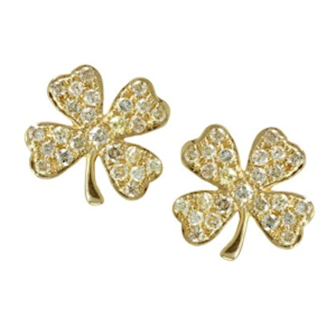 Yellow-Gold and Pave Clover Stud Earrings