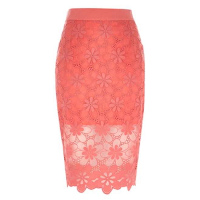 Coral Floral-Lace Skirt