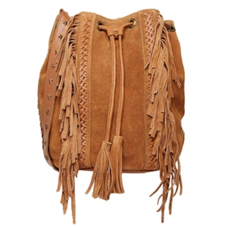 Leather Bucket Bag With Fringing