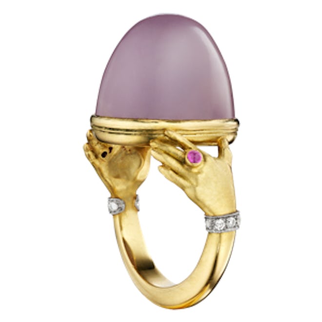 Yellow Gold, Lavender Chalcedony, Diamond And Ruby Ring