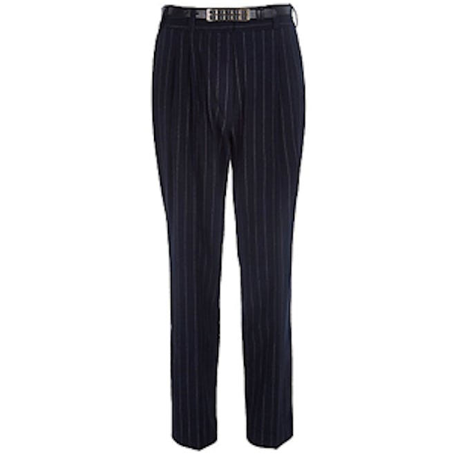 Navy Pinstripe Belted Pants