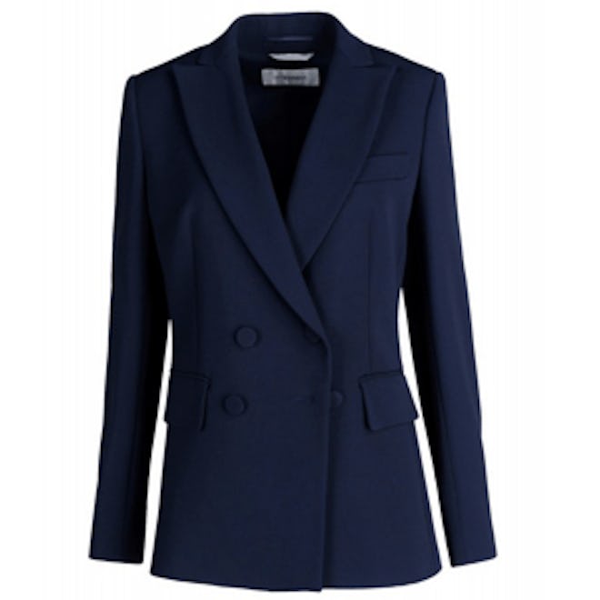 Navy Crepe Double-Breasted Blazer