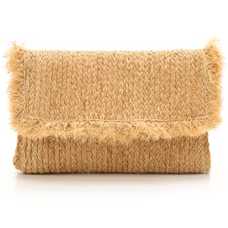 Raffia Braid Clutch with Fringe