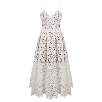 White Spaghetti Strap Backless Lace Dress