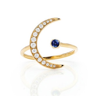 Sapphire Diamond Crescent Moon Ring