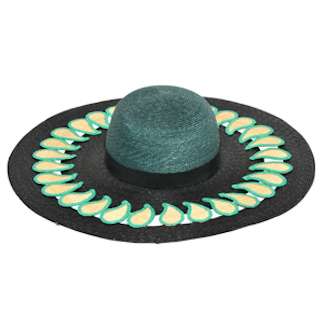 Paisley Detail on Straw Wide Brim Hat