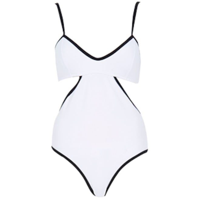 White Cut Out Black Trim Cami Swimsuit
