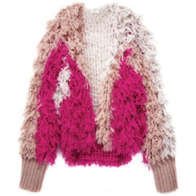 Pink Multi Furry Fringe Cardigan