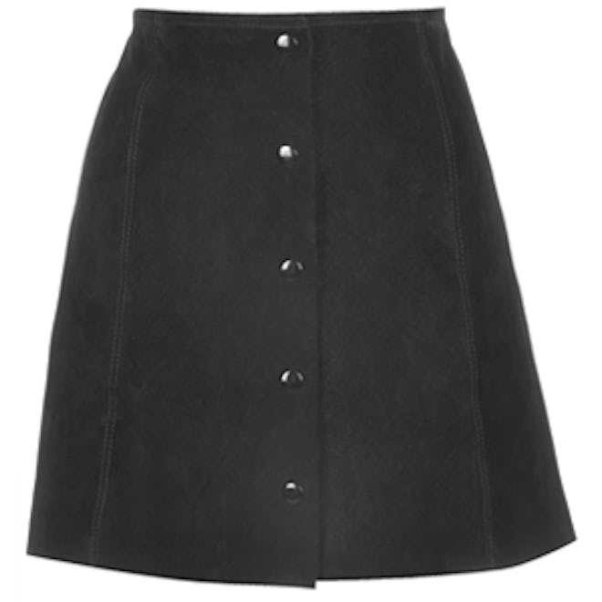 Suede A-Line Popper Front Skirt