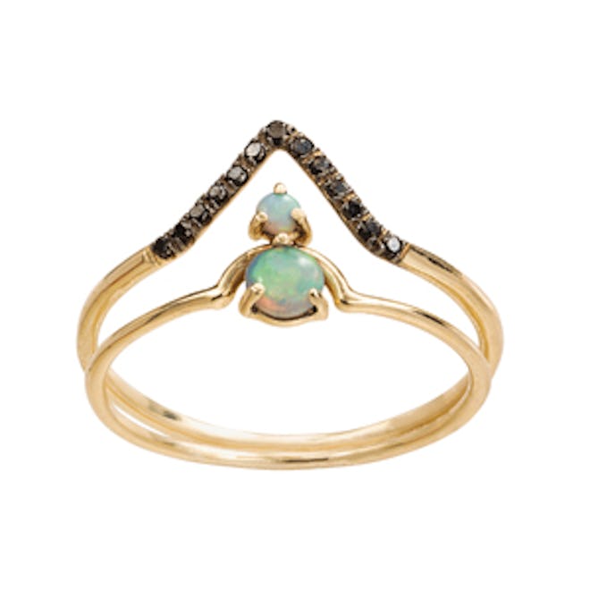 Micropave Triangle and Nestled Opal Ring