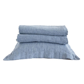 Denim-Effect Linen Bedspread & Pillow Case
