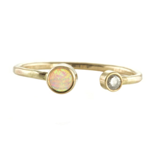 Open Cuff Diamond & Opal Ring