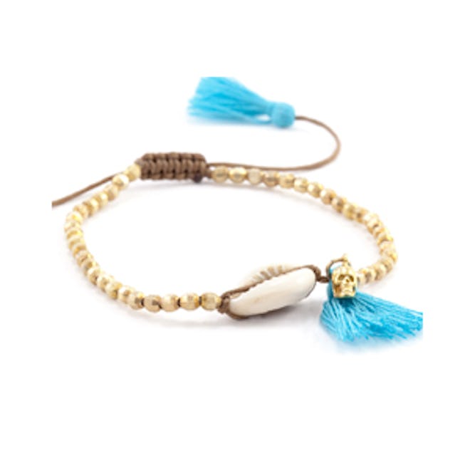 Peacock Blue Shell and Tassel Bracelet