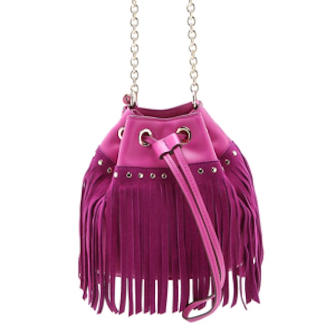 Disco Suede and Leather Fringe Bucket Crossbody Bag