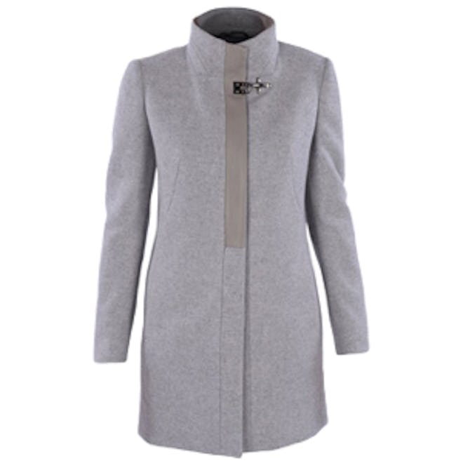 Wool Coat with Leather Detail