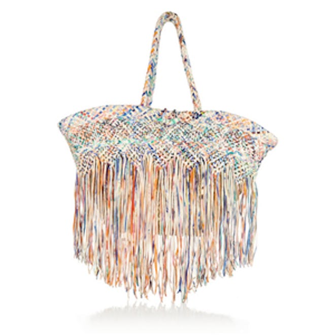 Fringed Raffia and Leather Tote