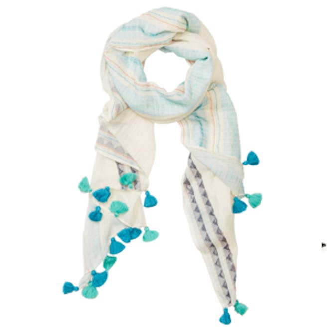 Multicolored Embroidered Tassel Scarf