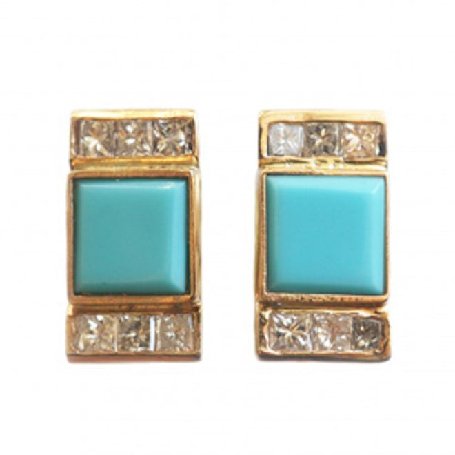 Square Turquoise & Diamond Earrings