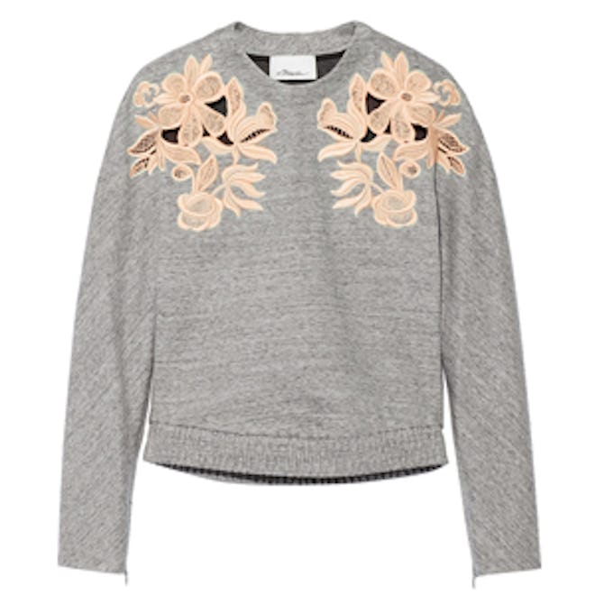 Guipure Lace Paneled Cotton Blend Sweatshirt