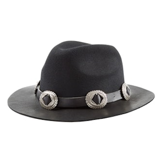 Embellished Felt Hat with Leather Brim