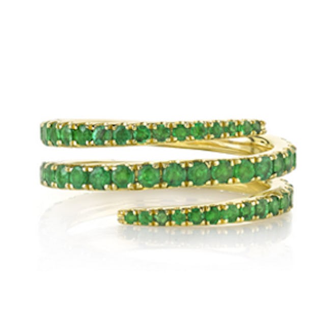 18 Carat Gold and Emerald Coil Pinky Ring