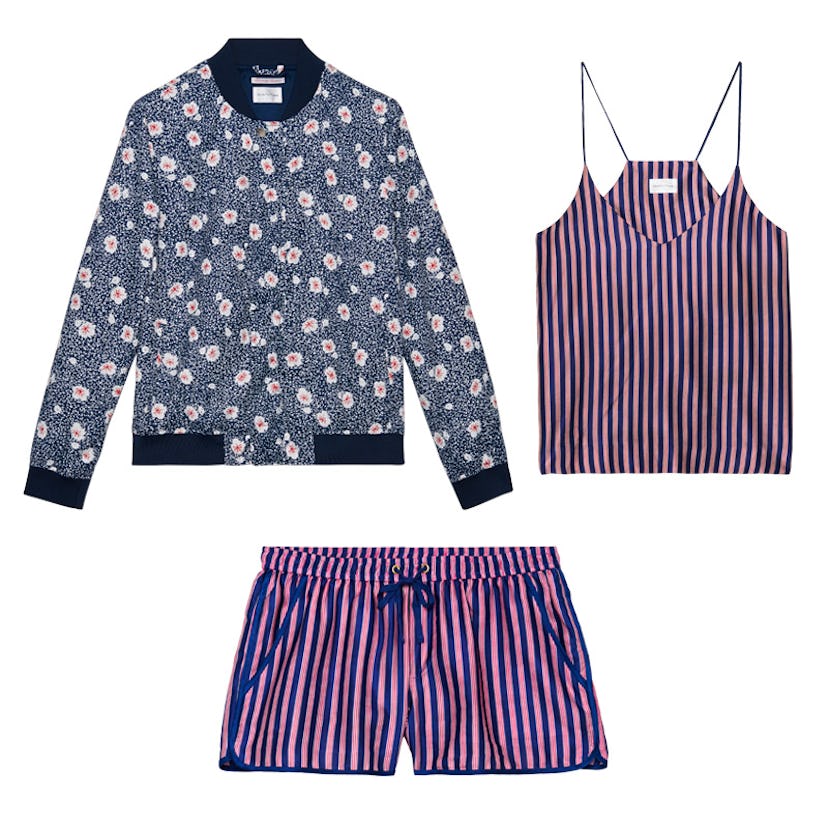 The Perfect Staycation Wardrobe: Blooming Bomber Jacket, Red Stripe Silk Top And Shorts