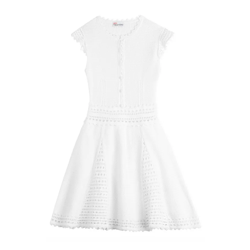 red valentino white crochet dress Red Valentino Mini Crochet Dress in White