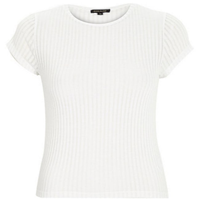 White Cap Sleeve Sheer Ribbed T