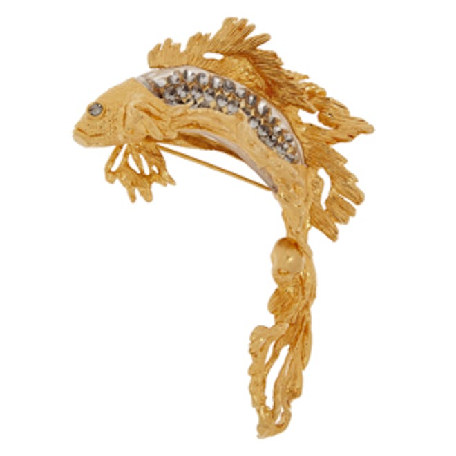 Gold-Plated Crystal and Glass Brooch