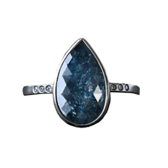 3.16 Carat Pear Cut Blue Diamond & 14K White Gold Ring