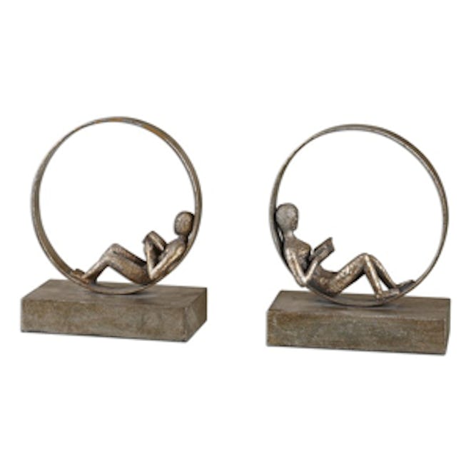 Lounging Reader Antiqued Metal Bookends