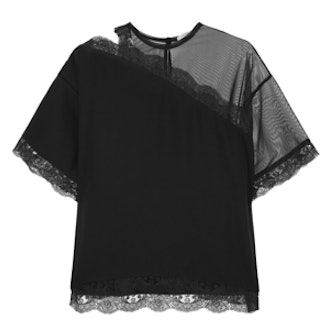 Lace-trimmed Mesh and Sateen Top