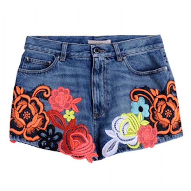Floral Appliqué Denim Shorts