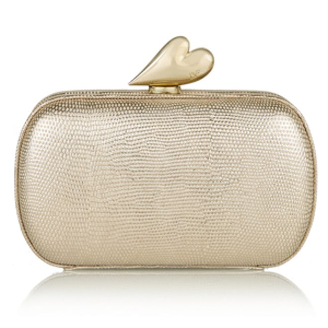 Love Metallic Embossed Leather Clutch